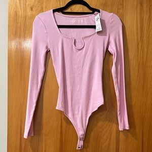 Abercrombie & Fitch Light Pink Ribbed Notch Front Body Suit